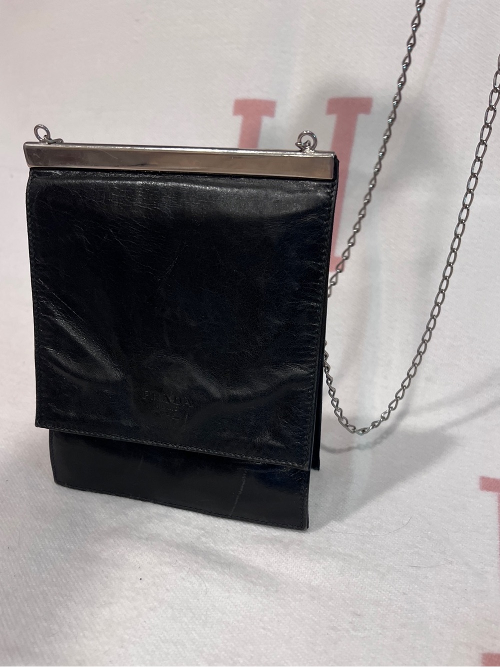 PRADA⭐️RARE VINTAGE Black Leather Chain-Strap Shoulder Bag! - Picture 10 of 14
